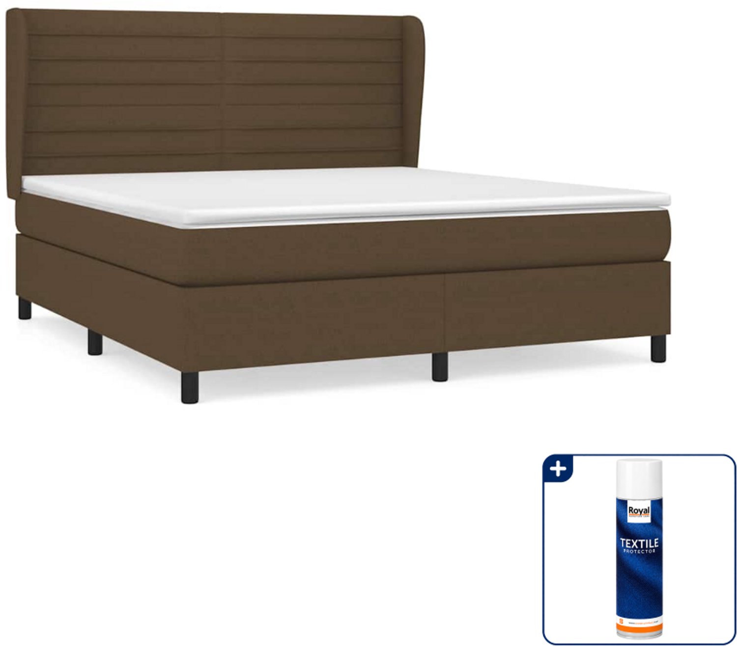 vidaXL Kingsize boxspring met matras - 180 x 200 cm - donkerbruin - Inclusief textielbeschermer 500 ml