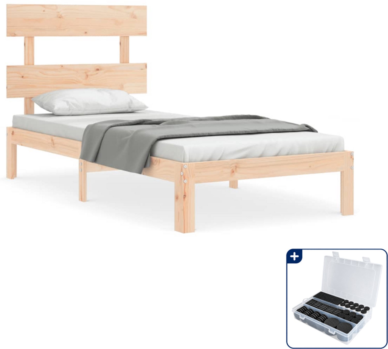 vidaXL bedframe - 90 x 200 cm - massief grenenhout - Inclusief antikrasvilt 177-delig Bruin