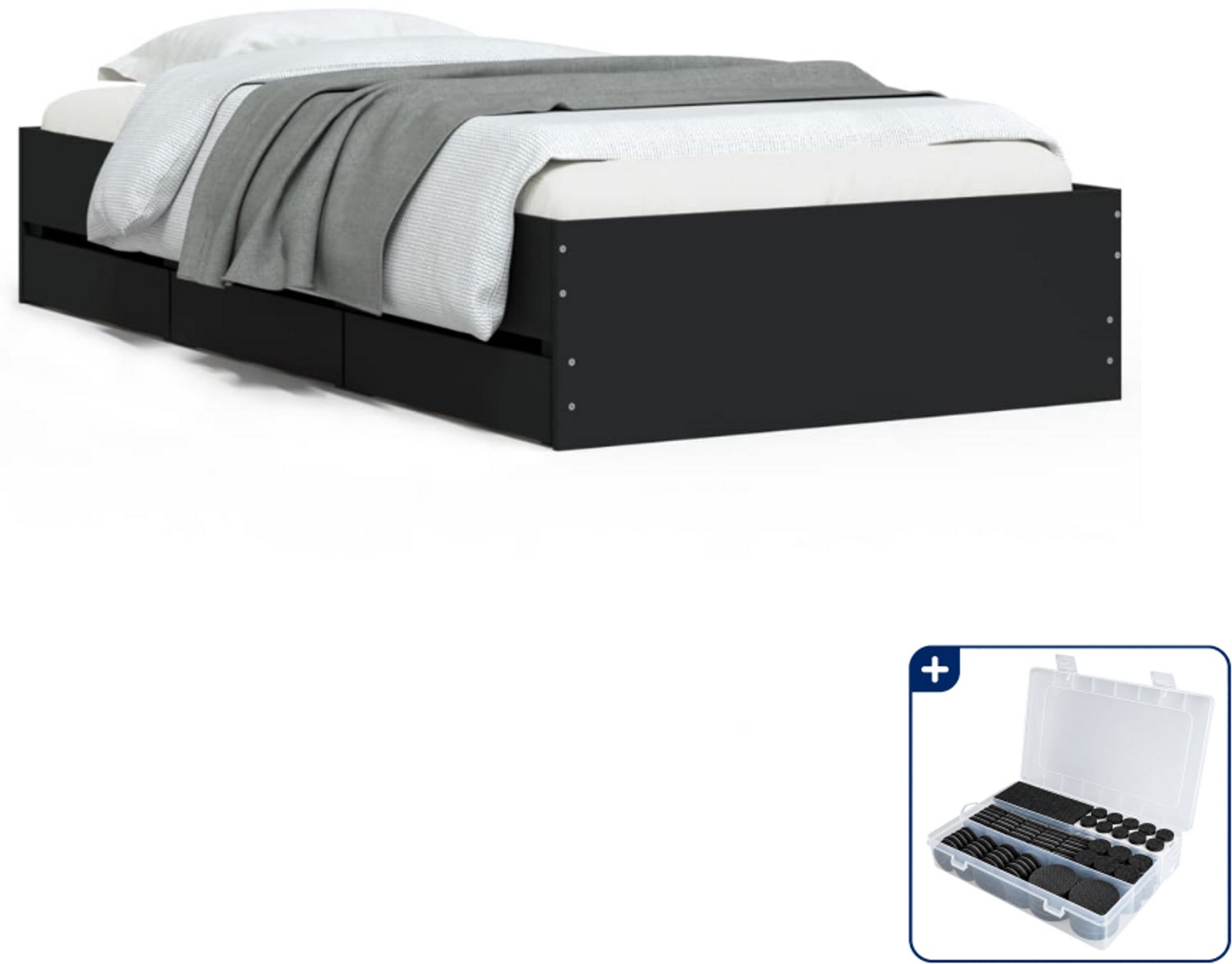 vidaXL bedframe - 75 x 190 cm - bewerkt hout - zwart - Inclusief antikrasvilt 177-delig Taupe