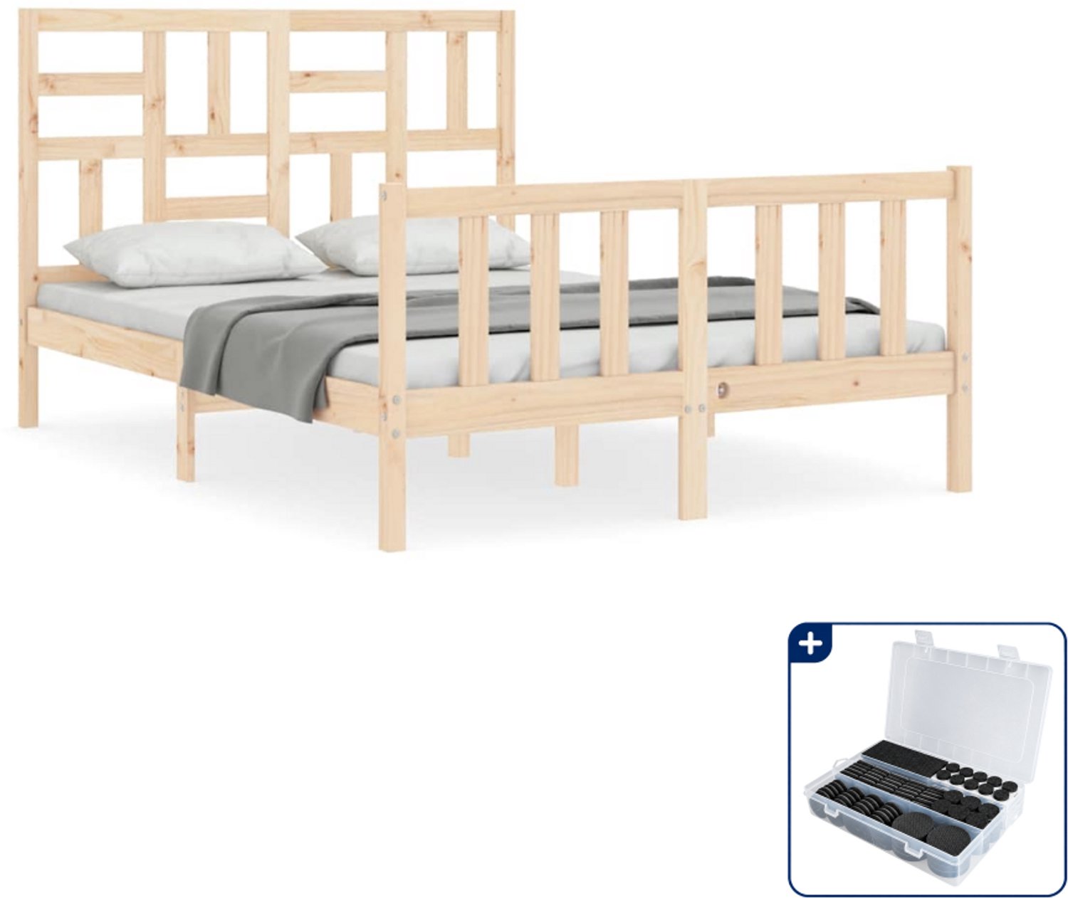 vidaXL Bedframe Small double - 140 x 200 cm - massief grenenhout - Inclusief antikrasvilt 177-delig Bruin