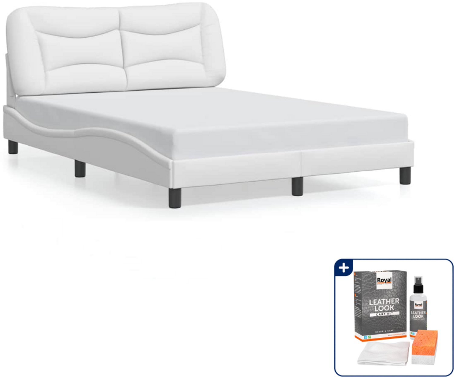 vidaXL Hvar bedframe - Small double - 140 x 200 cm - wit - Inclusief onderhoudsset voor kunstleer 150 ml