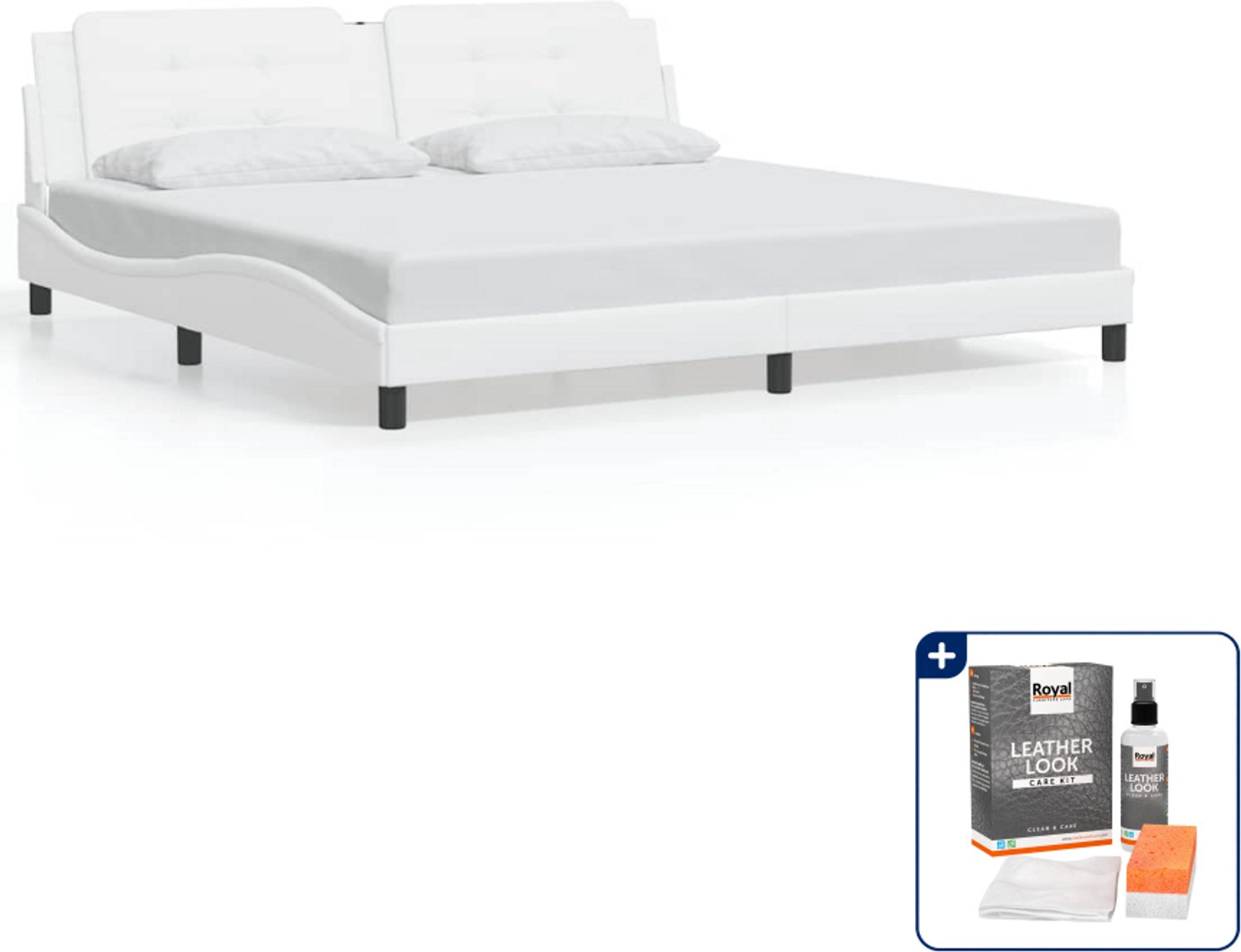 vidaXL bedframe Zadar - 200 x 200 cm - kunstleer - wit - Inclusief onderhoudsset voor kunstleer 150 ml Blauw