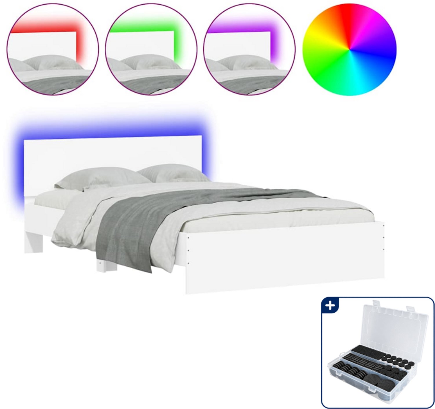 vidaXL bedframe met led 120 x 190 cm - bewerkt hout - wit - Inclusief antikrasvilt 177-delig Bruin