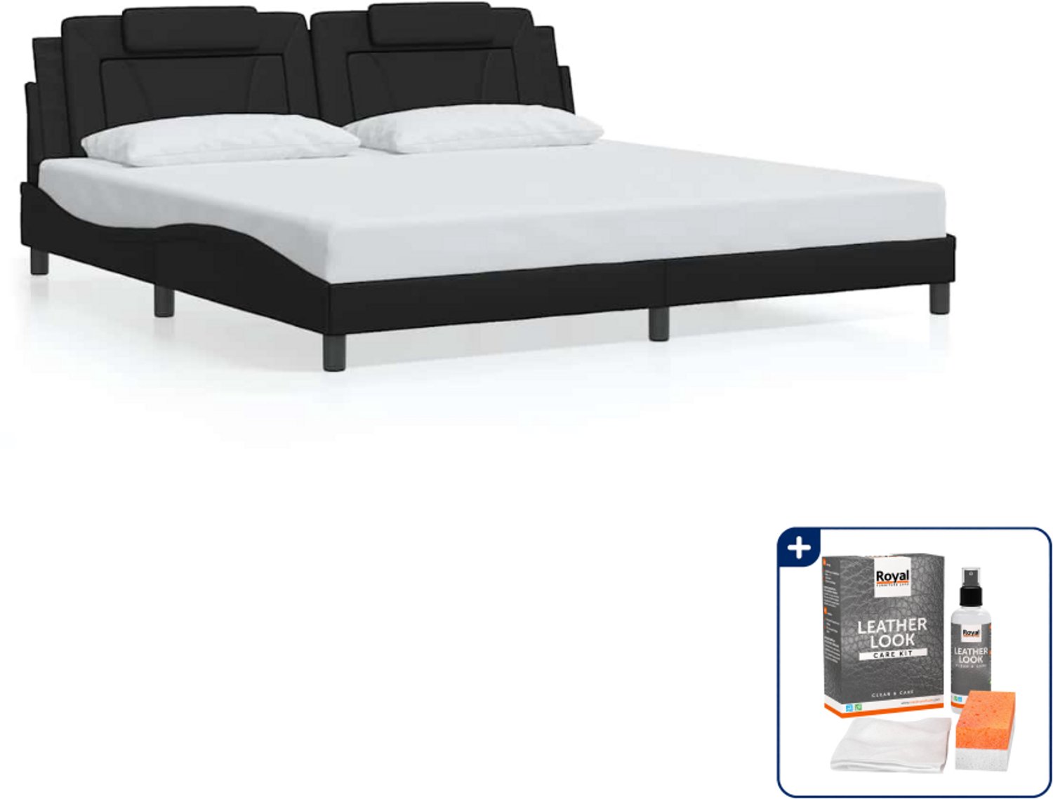 vidaXL Viana bedframe - 200 x 200 cm - kunstleer - zwart - Inclusief onderhoudsset voor kunstleer 150 ml