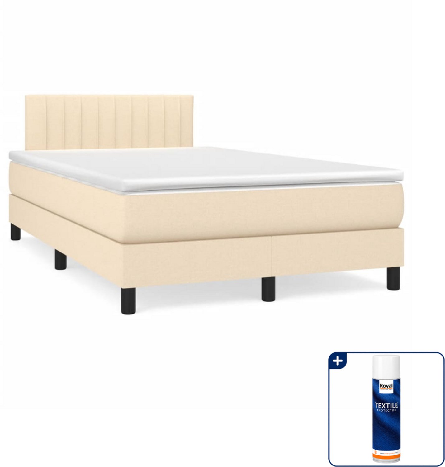 vidaXL boxspring met matras 120 x 200 cm - crème - Inclusief textielbeschermer 500 ml
