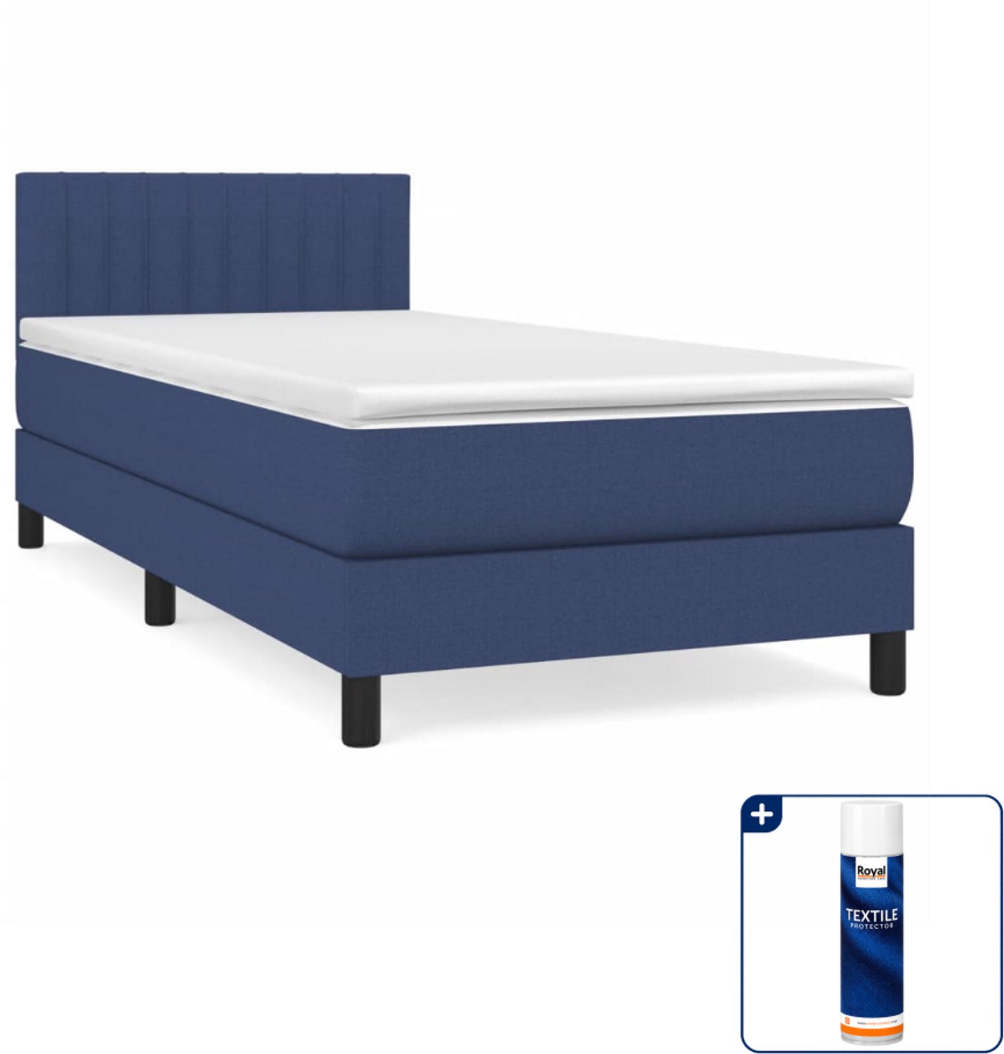 vidaXL boxspring met matras - 100 x 200 cm - stof - blauw - Inclusief textielbeschermer 500 ml