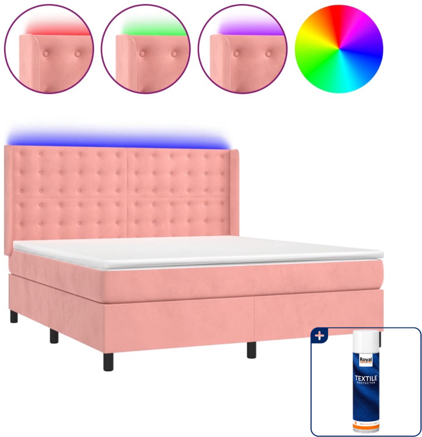 vidaXL boxspring Queensize - 160 x 200 cm - fluweel - roze - Inclusief textielbeschermer 500 ml
