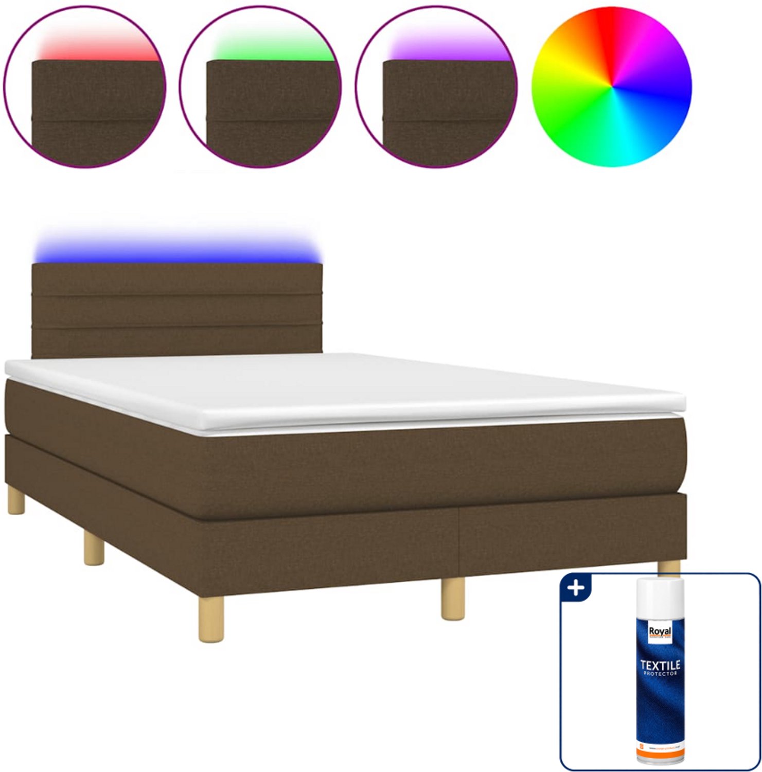 vidaXL boxspring met matras en led - 120 x 190 cm - donkerbruin - Inclusief textielbeschermer 500 ml