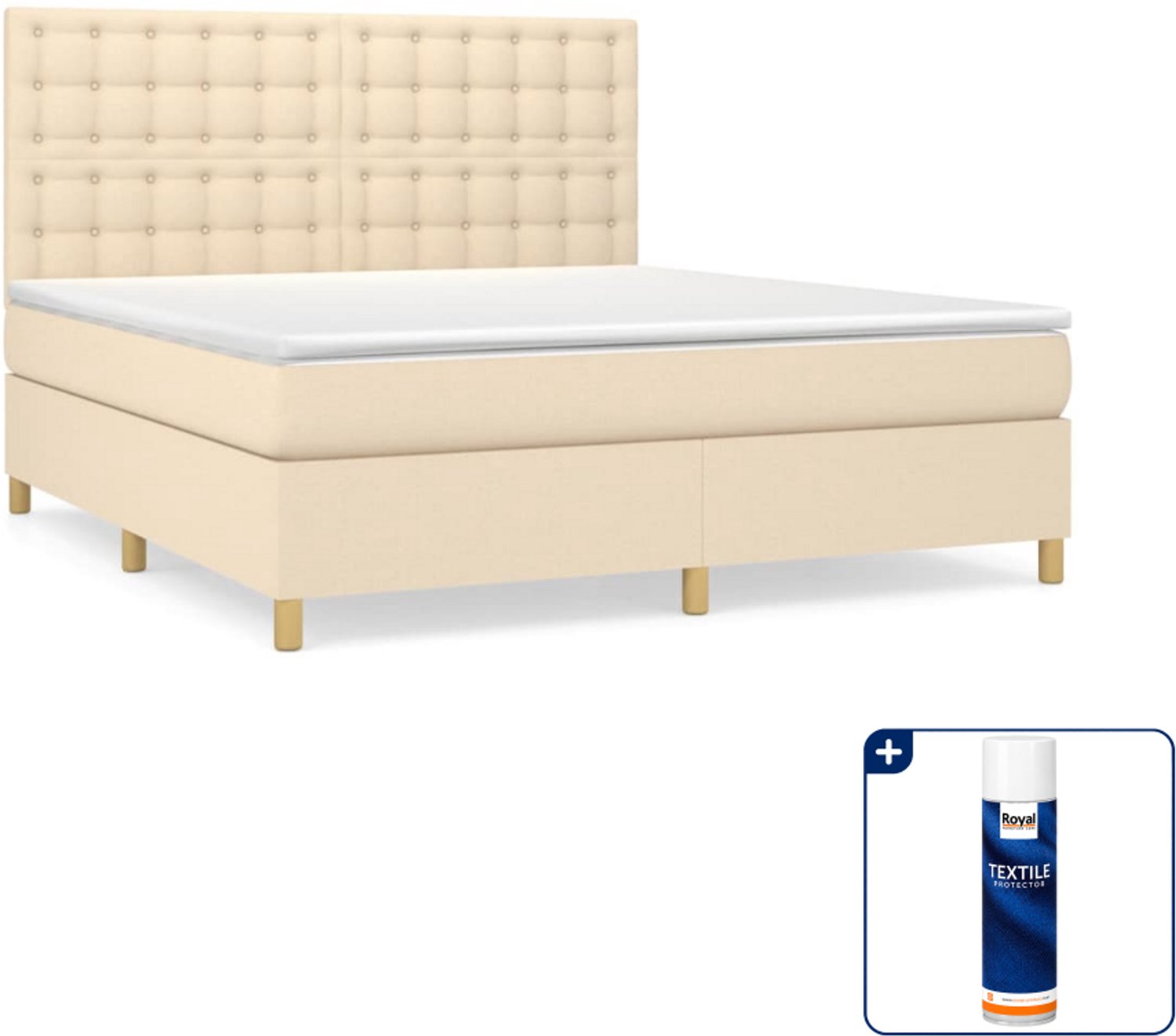 vidaXL boxspring met matras - Queensize - 160 x 200 cm - crème - Inclusief textielbeschermer 500 ml