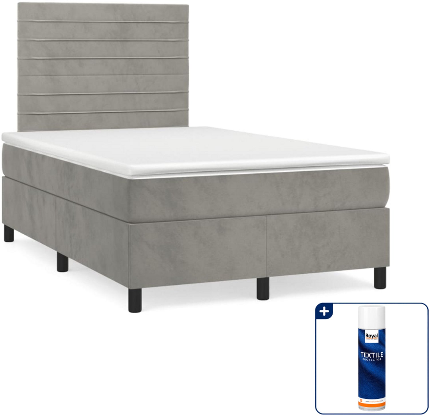vidaXL boxspring met matras - 120 x 200 cm - fluweel - lichtgrijs - Inclusief textielbeschermer 500 ml