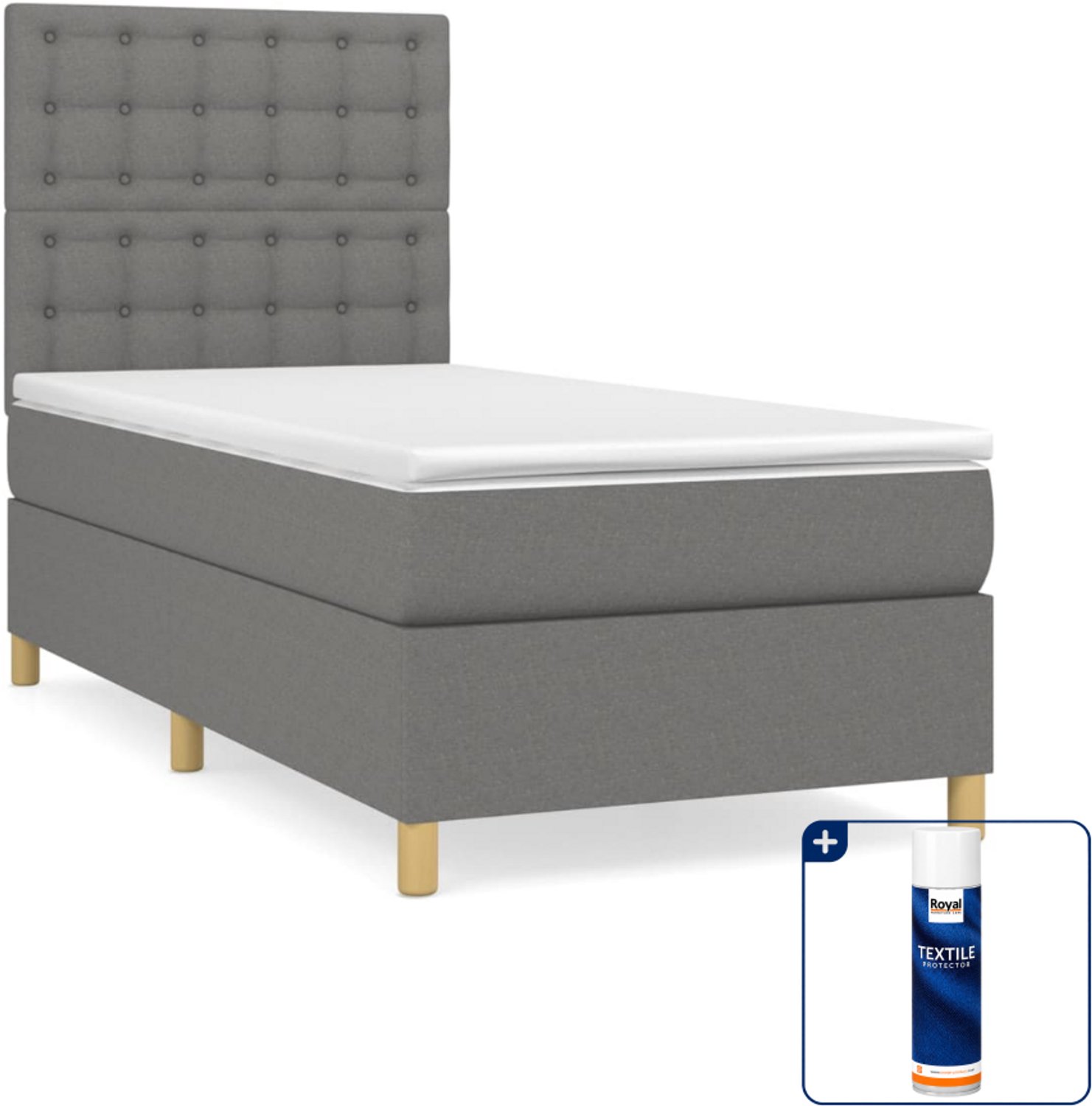 vidaXL boxspring met matras 90 x 200 cm - donkergrijs - Inclusief textielbeschermer 500 ml