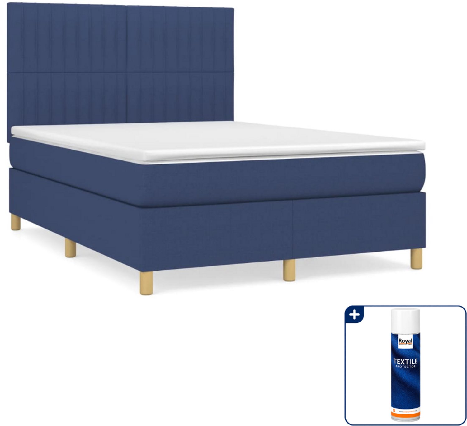 vidaXL boxspring met matras - Small double - 140 x 200 cm - blauw - Inclusief textielbeschermer 500 ml
