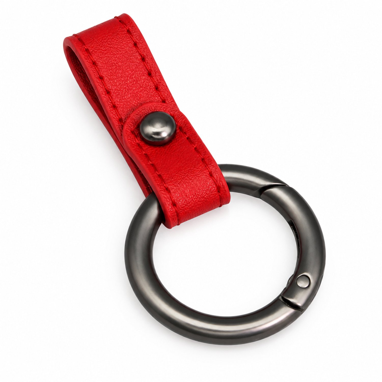 Sleutelhanger met rode PU-lus en matte gunmetalkleurige sleutelring voor huis- en autosleutels