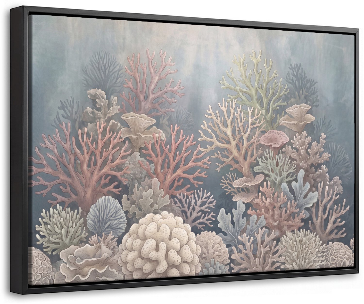 Canvas Schilderij met Baklijst 60x40cm - Koraal - Zeeleven - Onderwater - Illustratie - Natuur - Muurdecoratie woonkamer - Slaapkamer decoratie - Kamer accessoires - Schilderijen op canvas met lijst