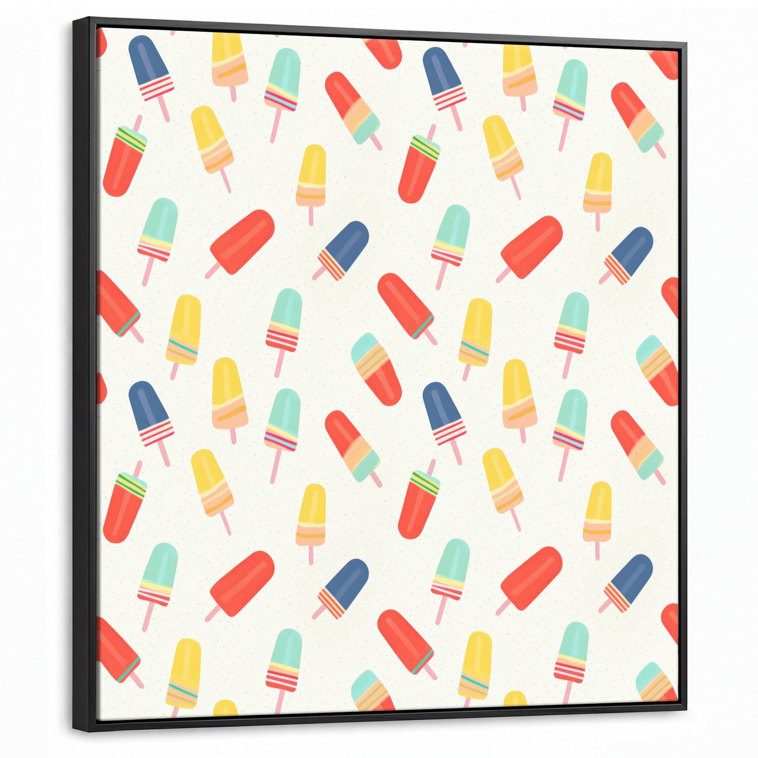 Canvas Schilderij met Baklijst 90x90cm - IJsjes - Speels - Kleurrijk - Muurdecoratie woonkamer - Slaapkamer decoratie - Kamer accessoires - Schilderijen op canvas met lijst
