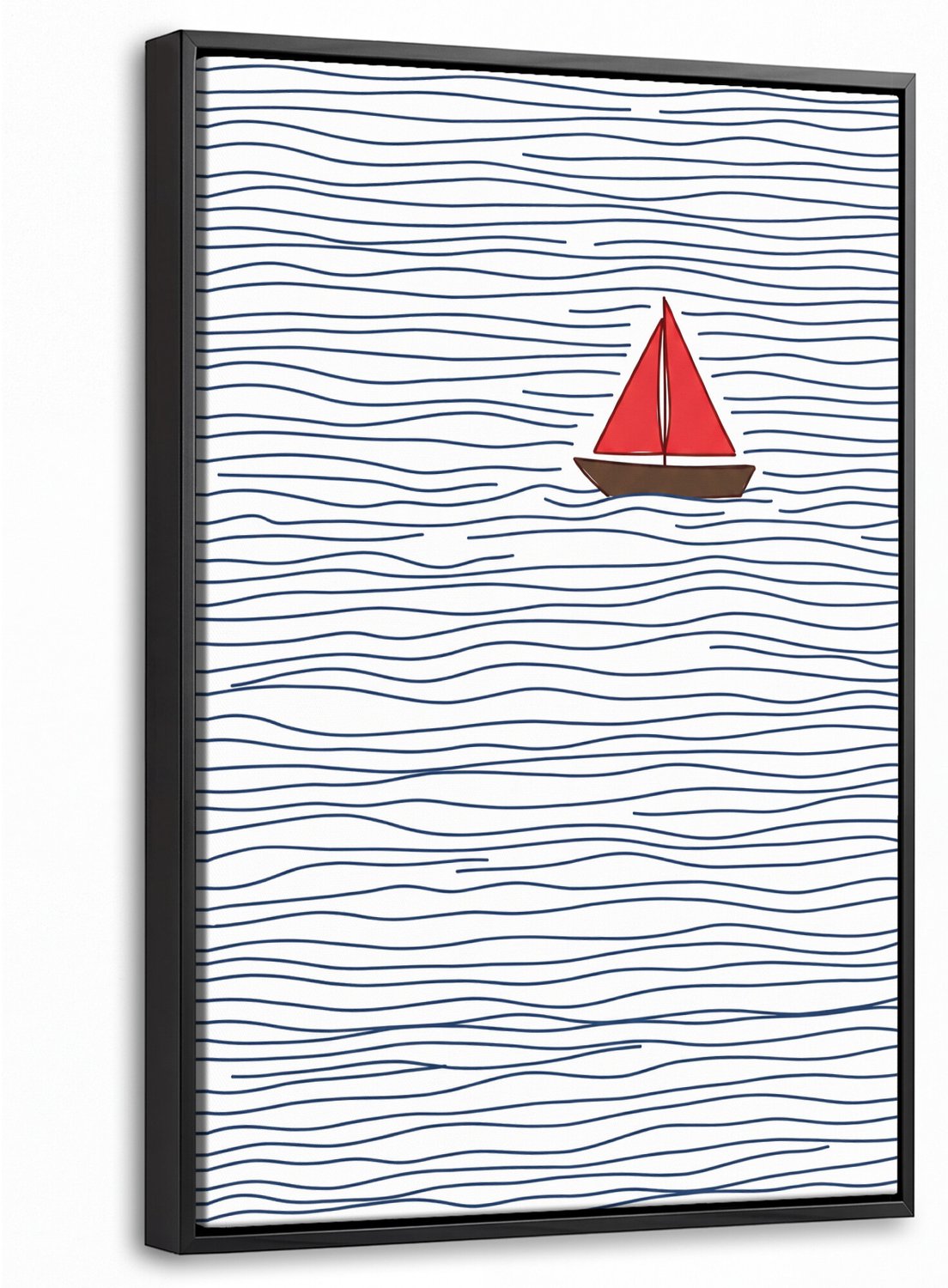 Canvas Schilderij met Baklijst 40x60cm - Boot - Water - Rood - Illustratie - Minimalistisch - Muurdecoratie woonkamer - Slaapkamer decoratie - Kamer accessoires - Schilderijen op canvas met lijst