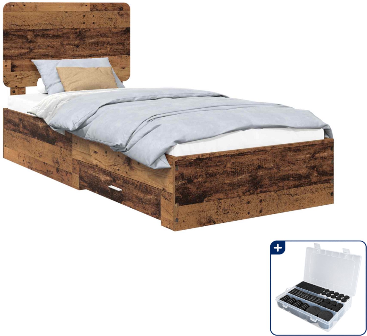 vidaXL bedframe - 100 x 200 cm - bewerkt hout - oudhout - Inclusief antikrasvilt 177-delig Bruin