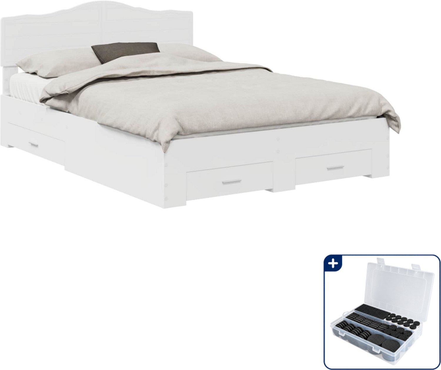 vidaXL bedframe met lade en hoofdeinde - Queensize 160 x 200 cm - Wit - Inclusief antikrasvilt 177-delig