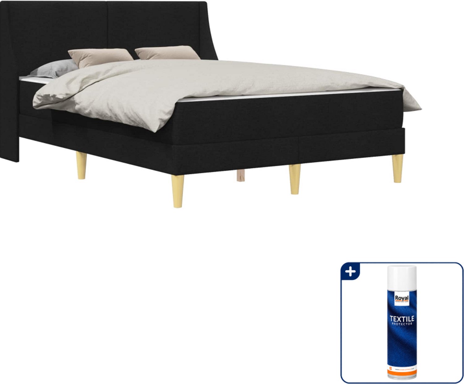 vidaXL Bedframe met matras Small double - 140 x 200 cm - zwart - Inclusief textielbeschermer 500 ml