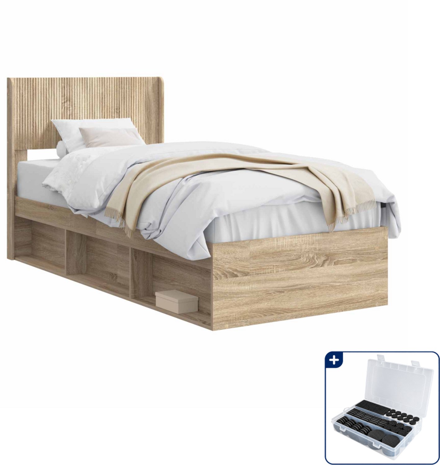 vidaXL bedframe - 90 x 190 cm - bewerkt hout - sonoma eiken - Inclusief antikrasvilt 177-delig Bruin