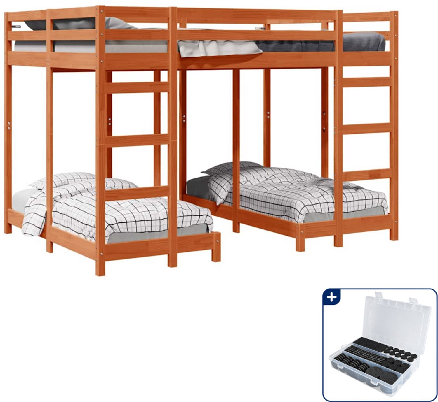 vidaXL stapelbed 140 x 200 cm - massief grenenhout - wasbruin - Inclusief antikrasvilt 177-delig