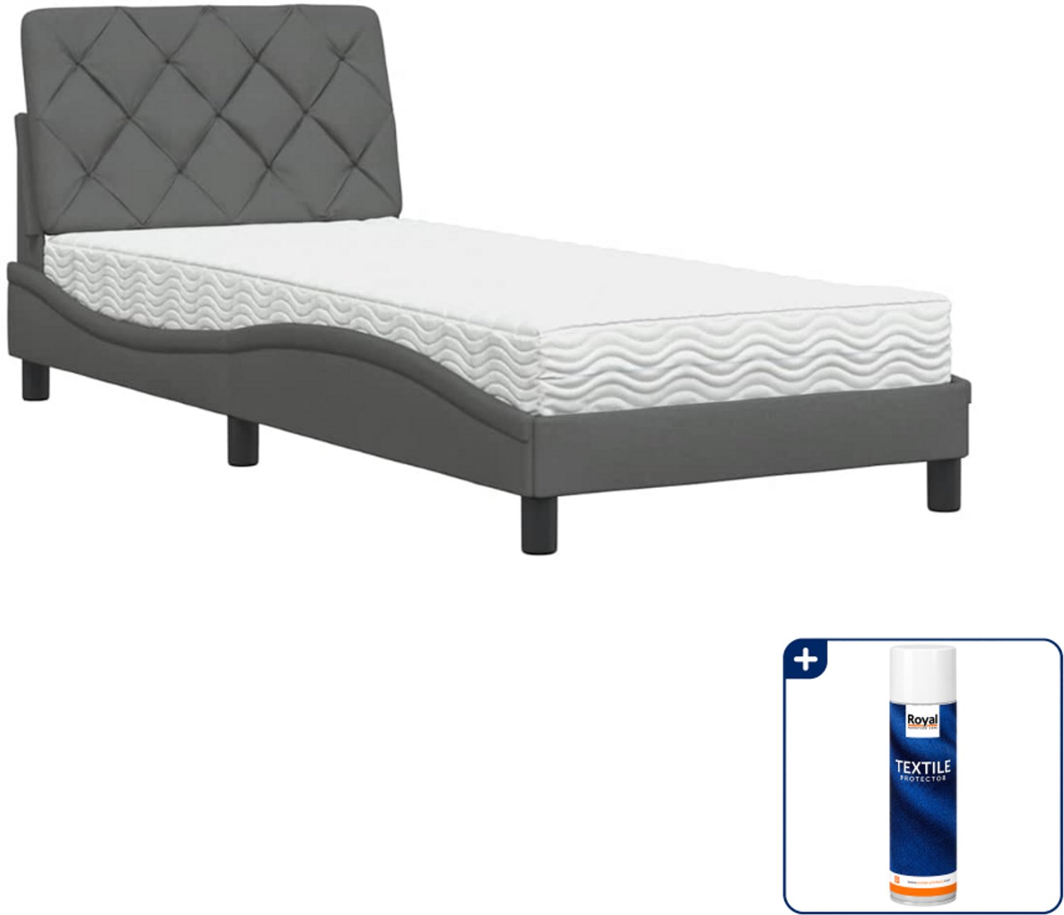 vidaXL bed met matras Piran - 80 x 200 cm - stof - donkergrijs - Inclusief textielbeschermer 500 ml Zwart