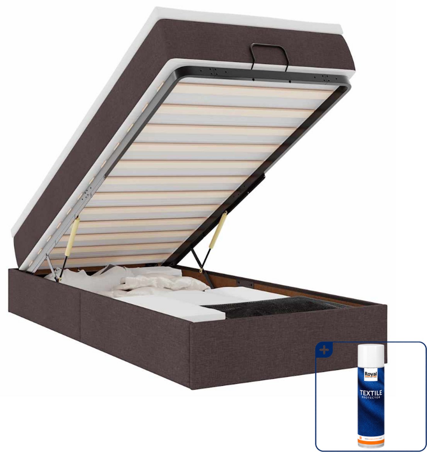vidaXL ottoman bed met matras 100 x 200 cm - donkerbruin - Inclusief textielbeschermer 500 ml Zwart