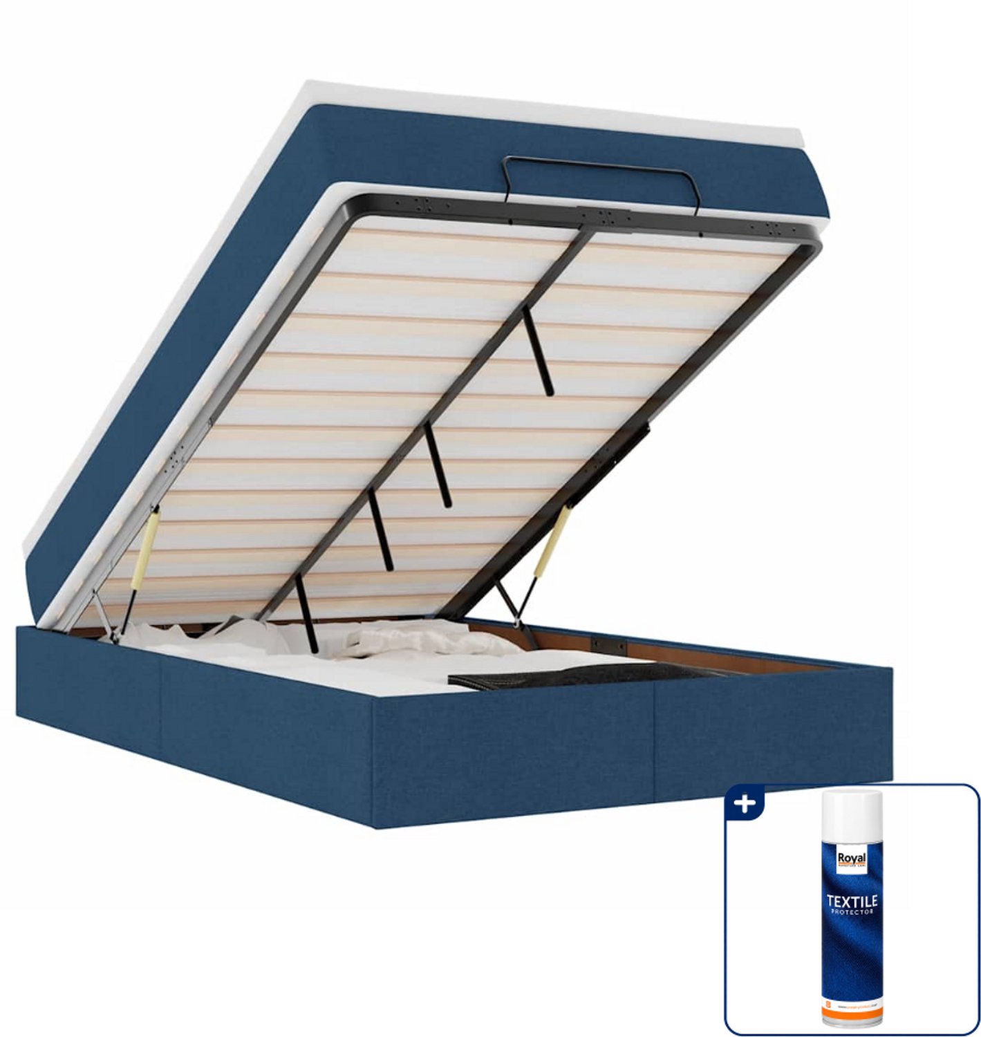 vidaXL ottoman bed met matras - 120 x 190 cm - stof - blauw - Inclusief textielbeschermer 500 ml Grijs