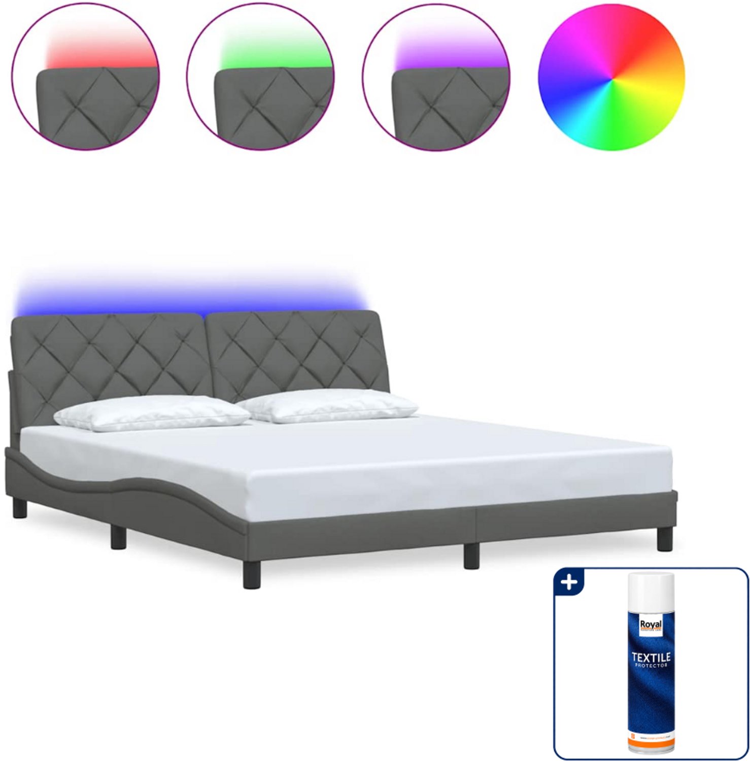 vidaXL Kingsize bedframe - 180 x 200 cm - stof - donkergrijs - Inclusief textielbeschermer 500 ml Zwart