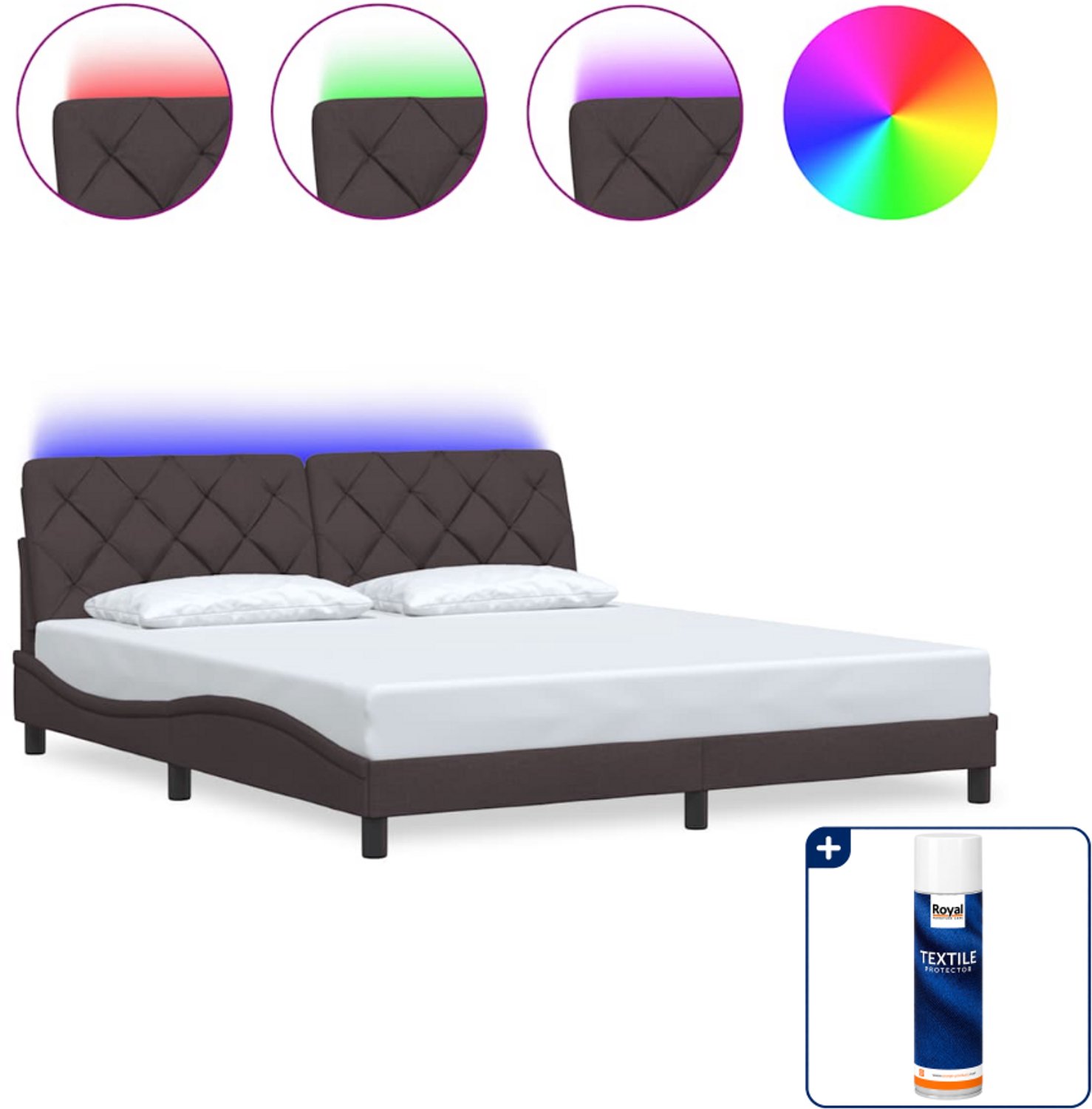 vidaXL Bedframe - Kingsize - 180 x 200 cm - donkerbruin - Inclusief textielbeschermer 500 ml Taupe