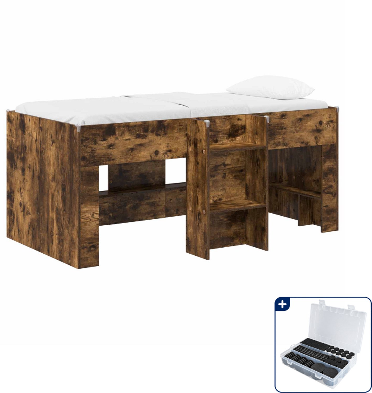 vidaXL kinder hoogslaper - 80 x 160 cm - bewerkt hout - gerookt eiken - Inclusief antikrasvilt 177-delig Bruin