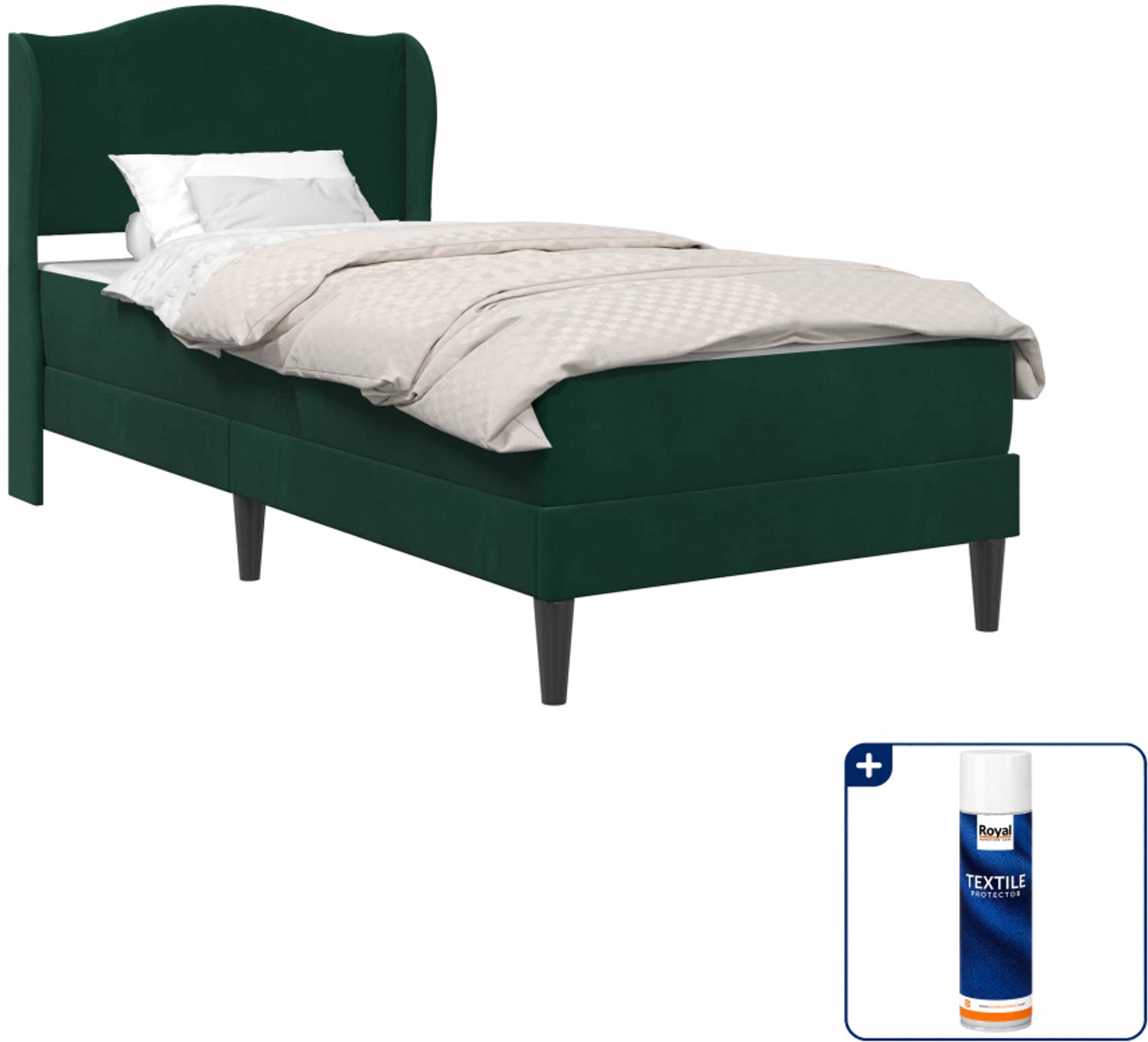 vidaXL bed met matras - 100 x 200 cm - fluweel - donkergroen - Inclusief textielbeschermer 500 ml Bosgroen