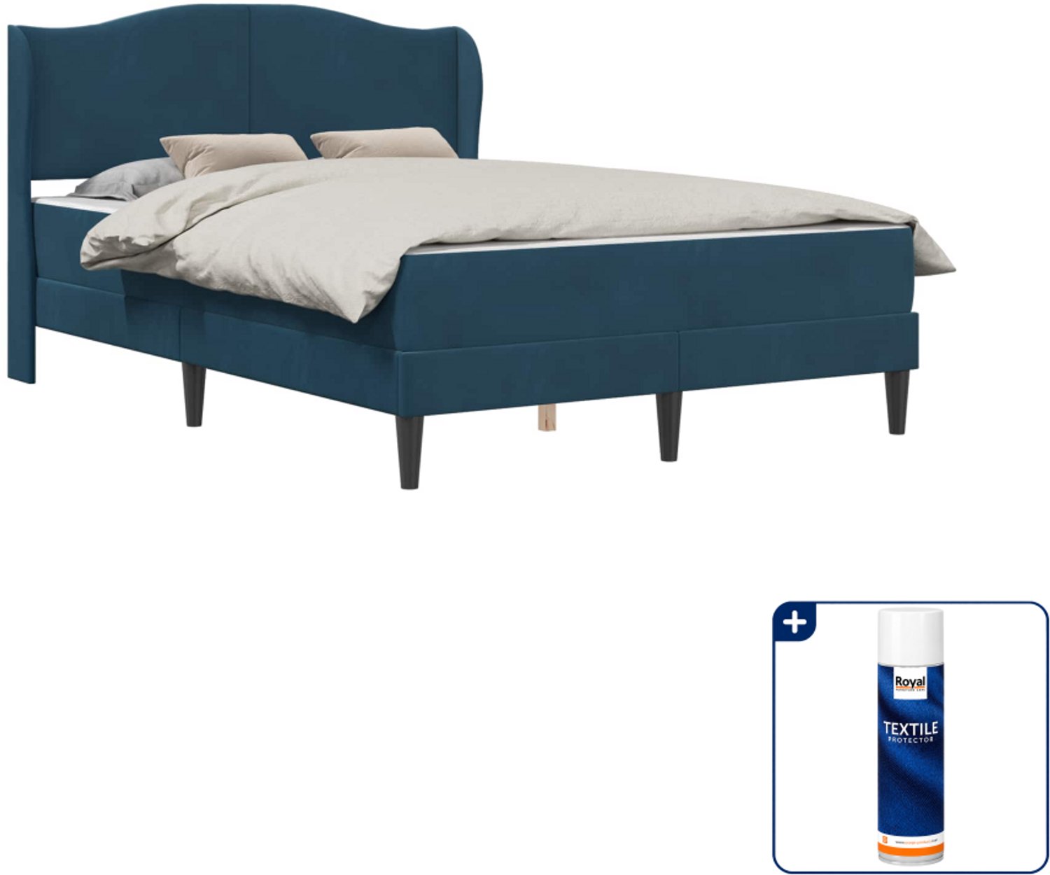 vidaXL Queensize bedframe met matras 160 x 200 cm - blauw - Inclusief textielbeschermer 500 ml
