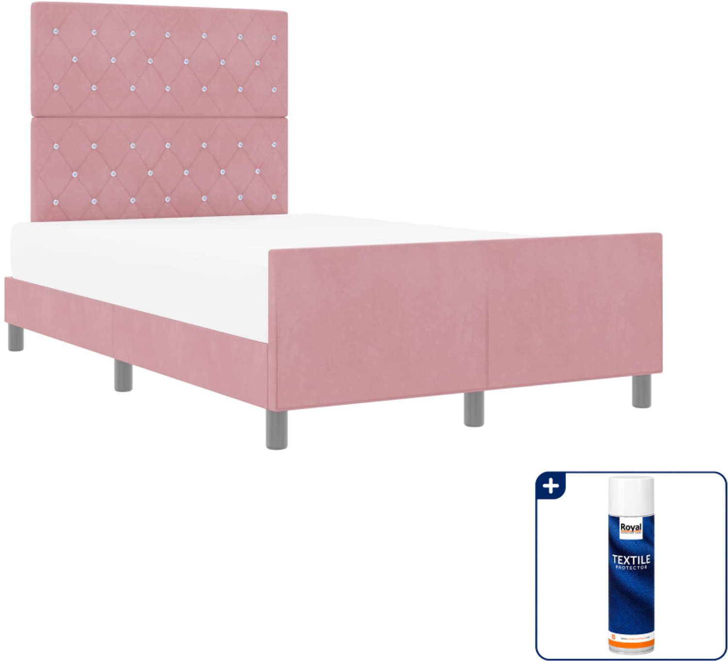 vidaXL boxspringbed - 120 x 200 cm - fluweel - roze - Inclusief textielbeschermer 500 ml Lichtgrijs