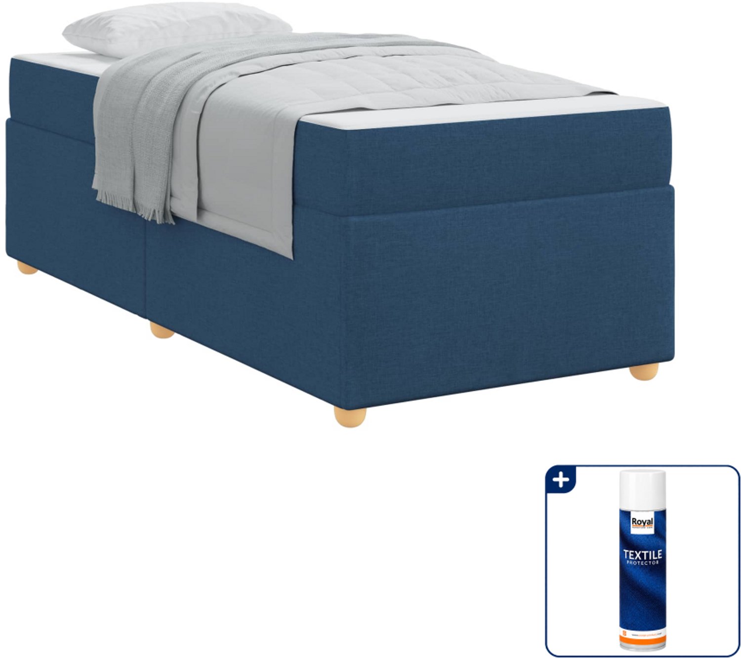vidaXL bed met matras - 90 x 190 cm - stof - blauw - Inclusief textielbeschermer 500 ml Bruin