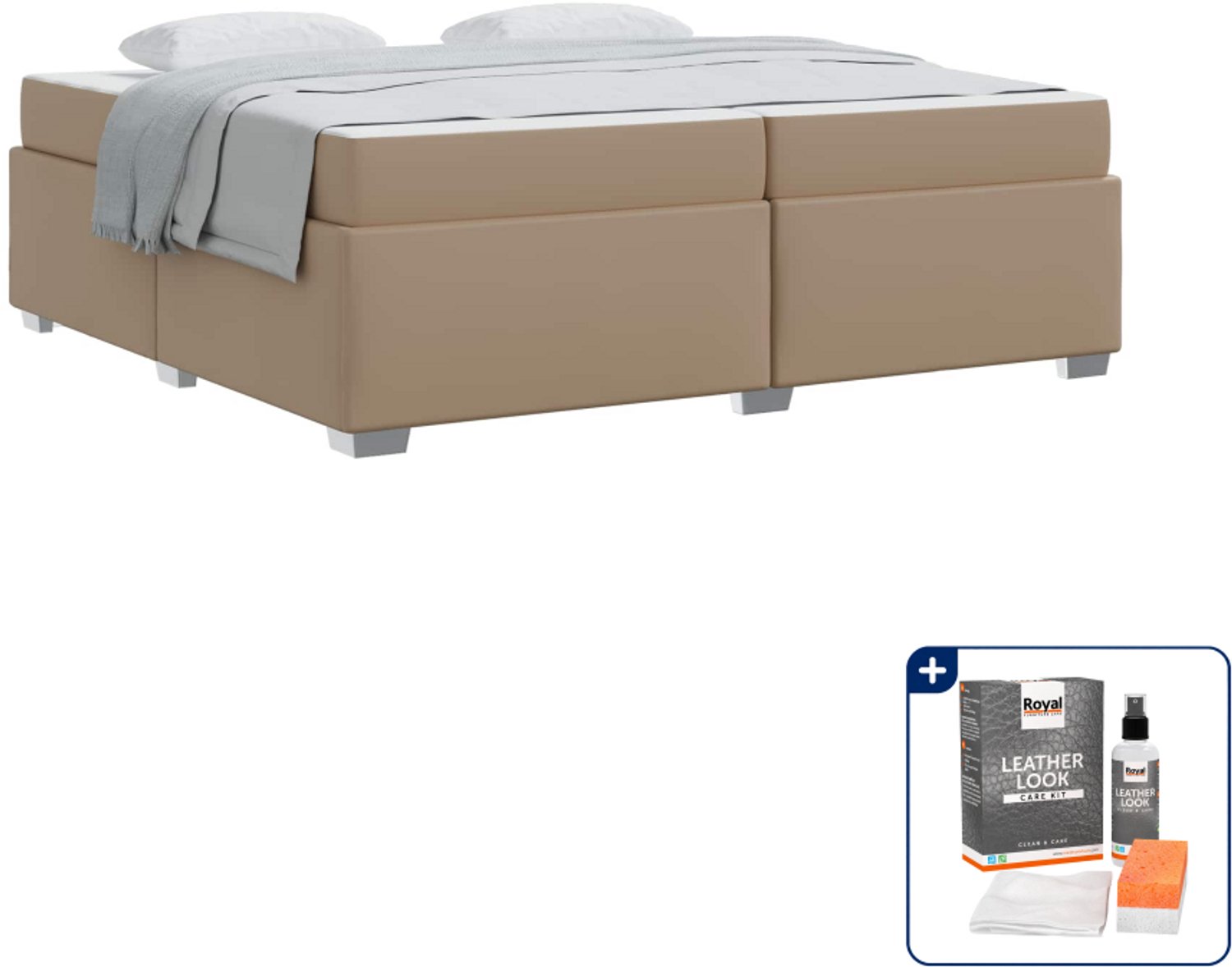 vidaXL Bed met matras - 200 x 200 cm - cappuccino - Inclusief onderhoudsset voor kunstleer 150 ml Bruin
