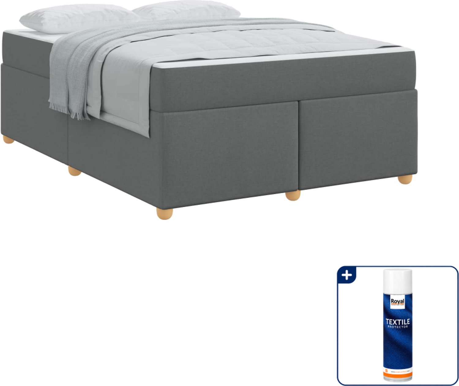 vidaXL Bedframe met matras - Queensize - 160 x 200 cm - donkergrijs - Inclusief textielbeschermer 500 ml Bruin
