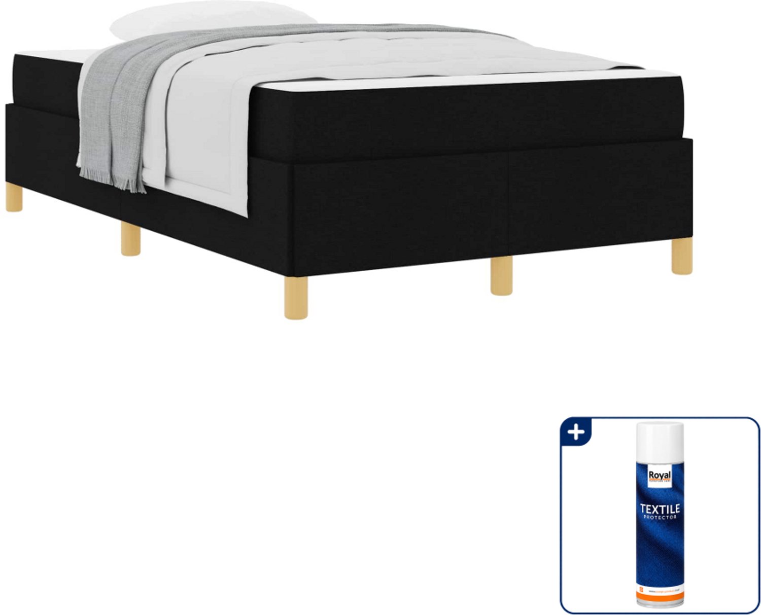vidaXL bedframe - 120 x 200 cm - stof - zwart - Inclusief textielbeschermer 500 ml