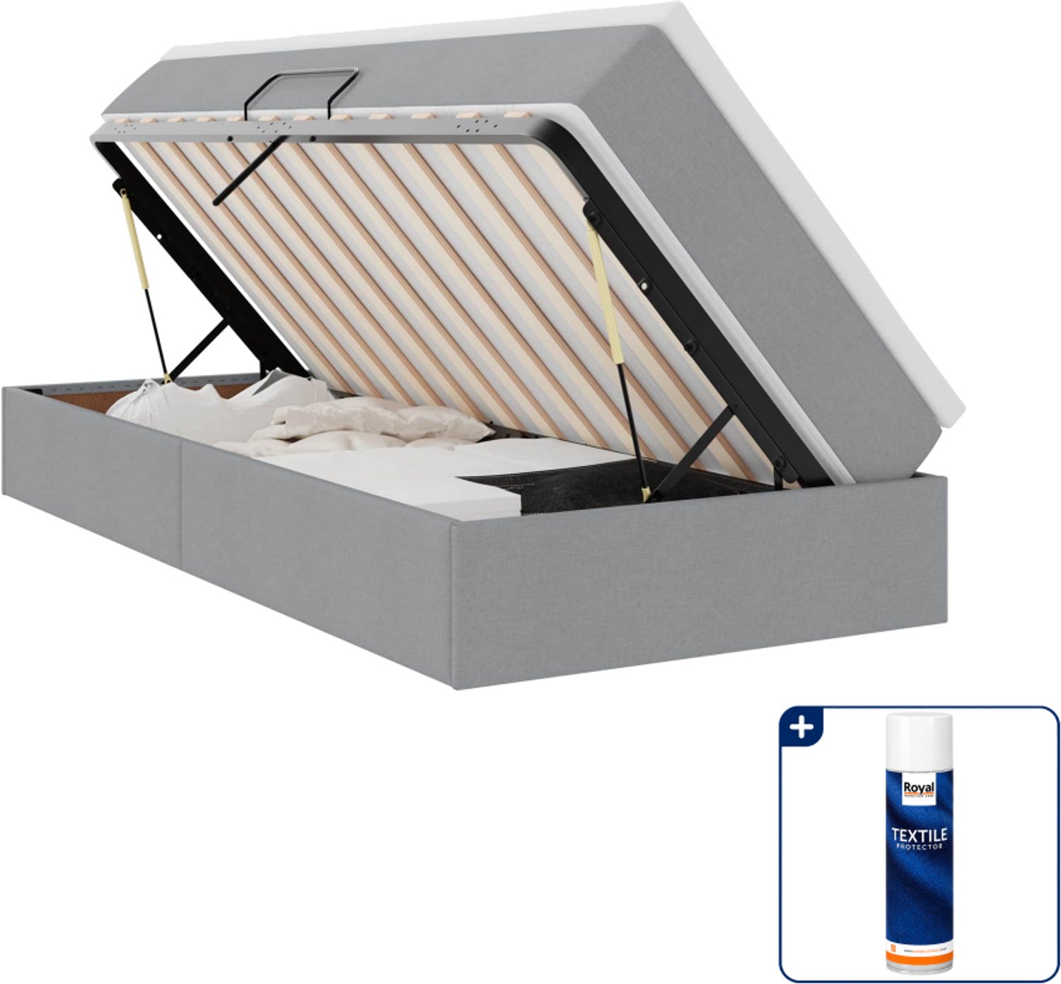 vidaXL opbergbed met matras - 90 x 190 cm - lichtgrijs - Inclusief textielbeschermer 500 ml