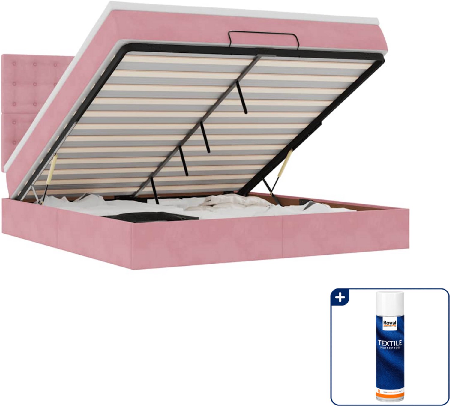 vidaXL Kingsize ottomaan bed - 180 x 200 cm - fluweel - roze - Inclusief textielbeschermer 500 ml