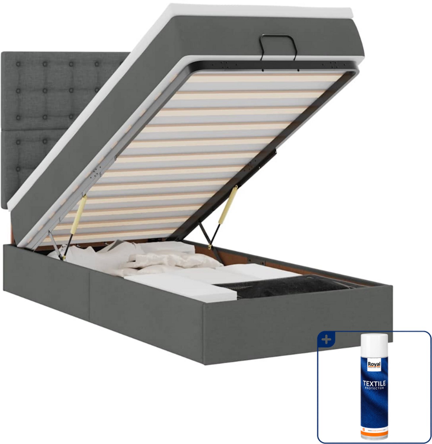 vidaXL ottoman bed - 90 x 190 cm - stof - donkergrijs - Inclusief textielbeschermer 500 ml Crème
