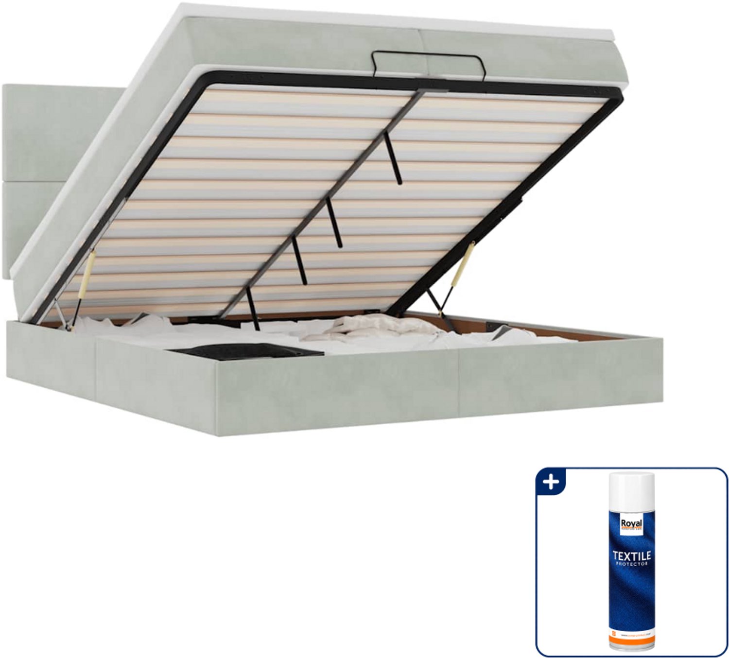 vidaXL Ottoman bed - Super kingsize - 200 x 200 cm - lichtgrijs - Inclusief textielbeschermer 500 ml