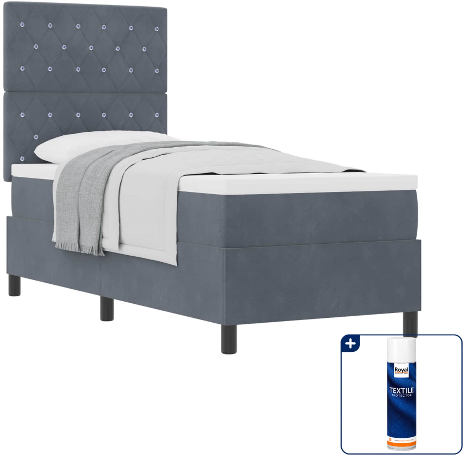 vidaXL boxspringbed - 80 x 200 cm - fluweel - donkergrijs - Inclusief textielbeschermer 500 ml