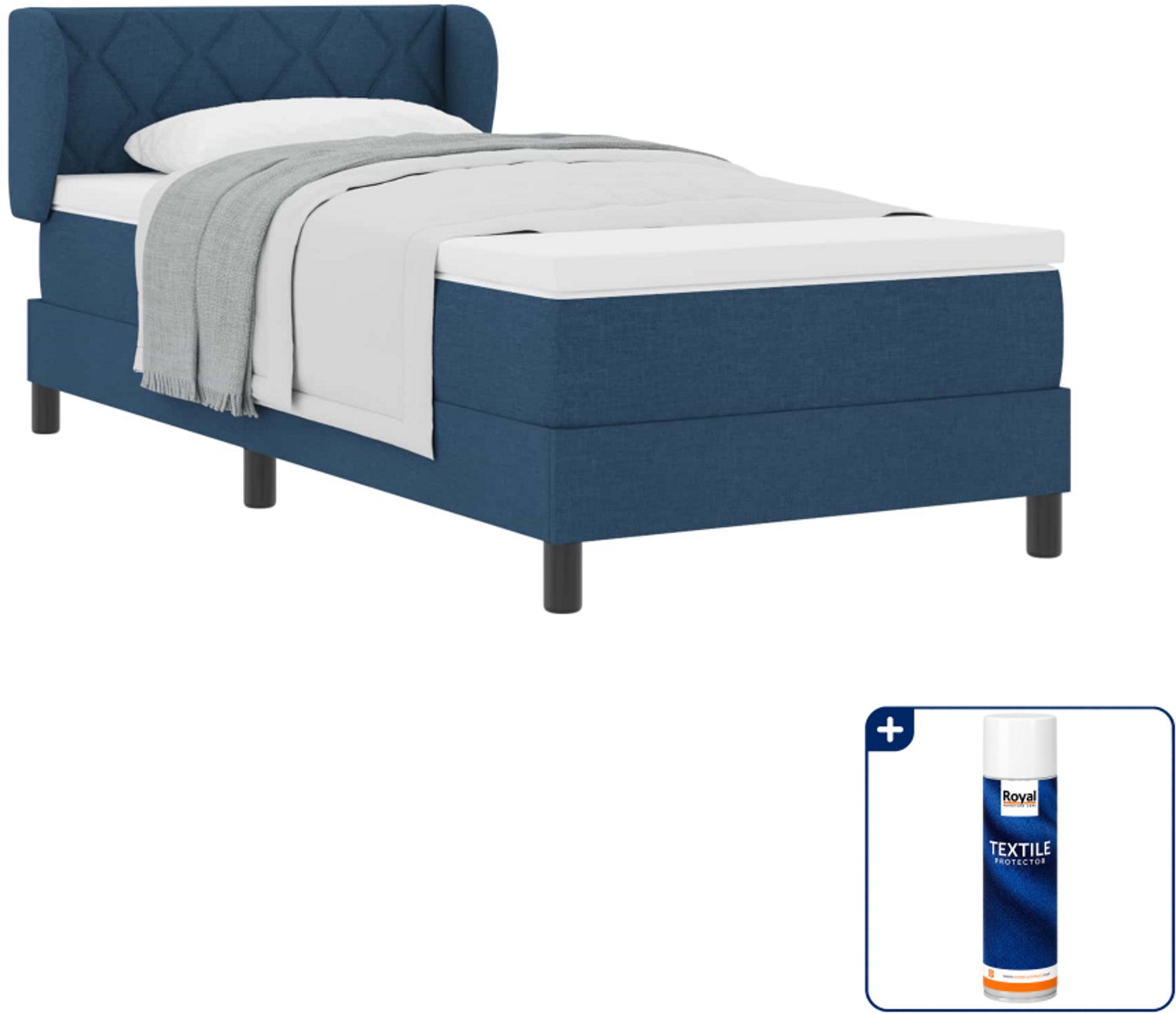 vidaXL boxspringbed - 90 x 200 cm - blauw - Inclusief textielbeschermer 500 ml