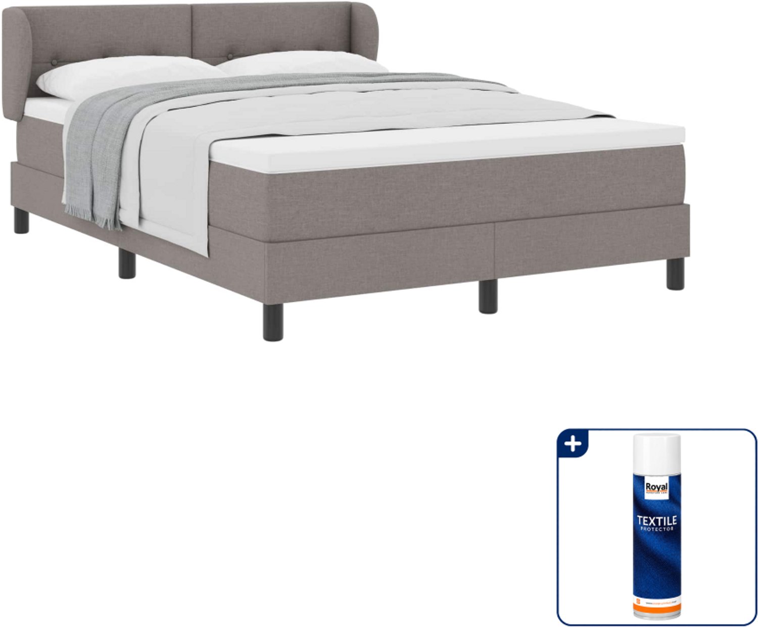 vidaXL Boxspringbed - Small double 140 x 200 cm - taupe - Inclusief textielbeschermer 500 ml