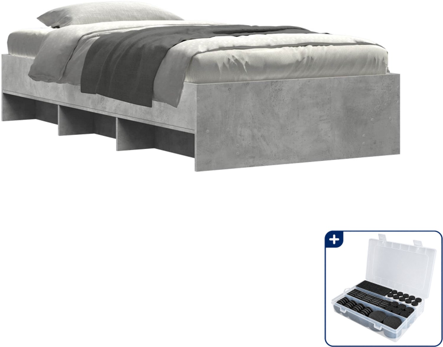 vidaXL Bedframe - 80 x 200 cm - bewerkt hout - betongrijs - Inclusief antikrasvilt 177-delig