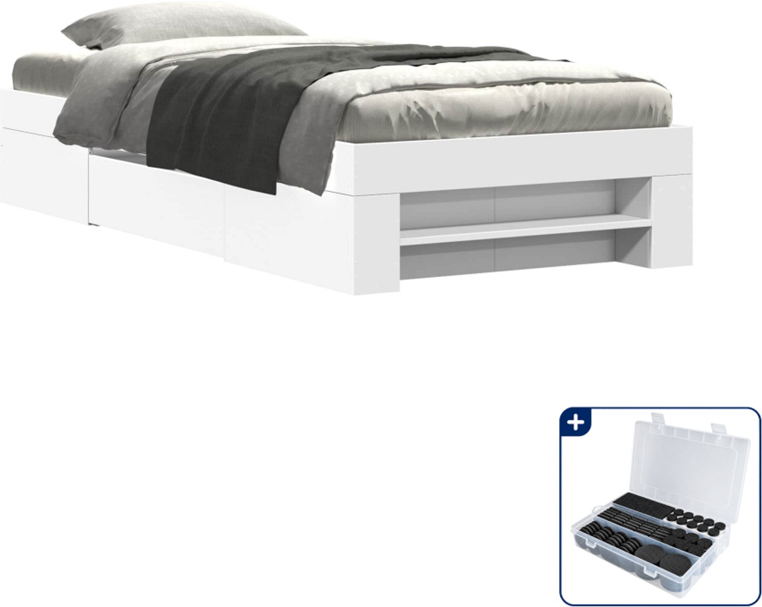 vidaXL bedframe met lade - 80 x 200 cm - bewerkt hout - wit - Inclusief antikrasvilt 177-delig