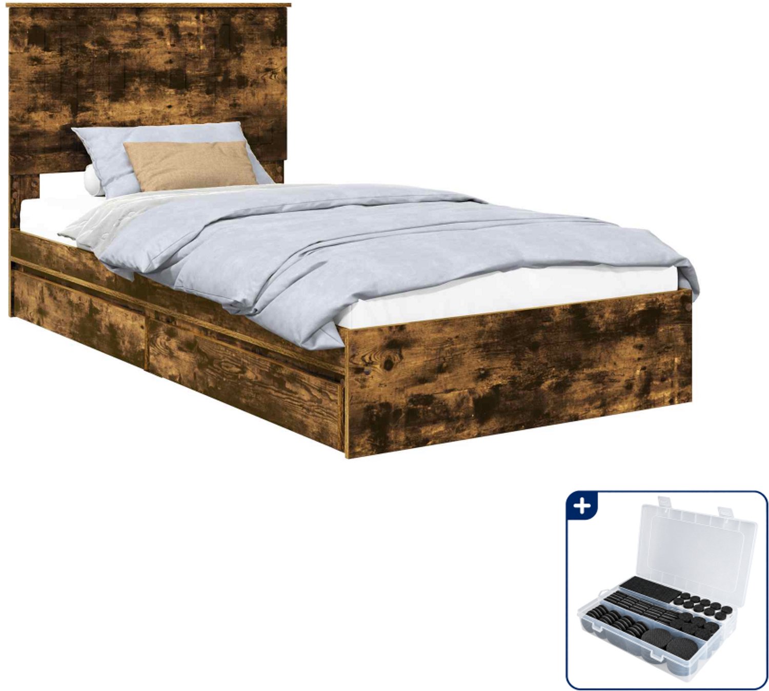 vidaXL bedframe - 100 x 200 cm - bewerkt hout - gerookt eiken - Inclusief antikrasvilt 177-delig Bruin
