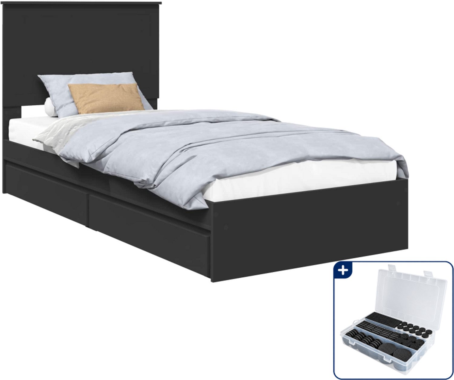 vidaXL bed met opberglade - 90 x 190 cm - bewerkt hout - zwart - Inclusief antikrasvilt 177-delig Bruin