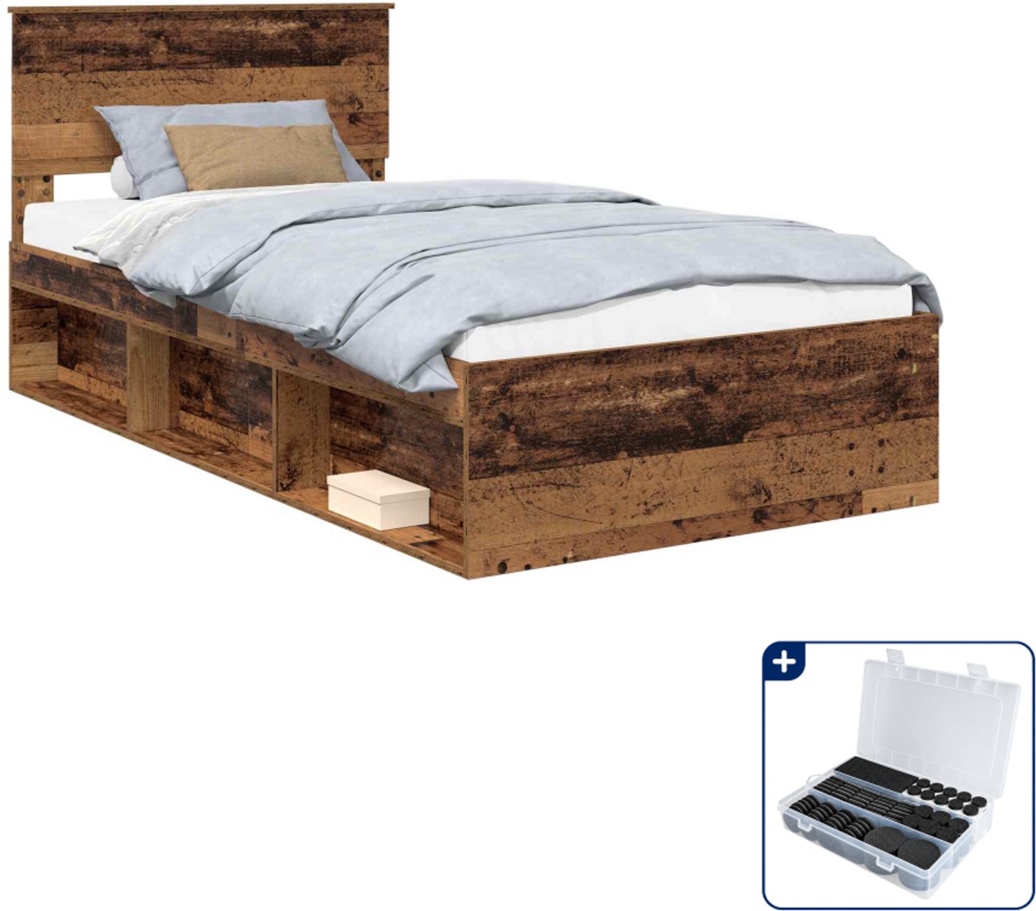 vidaXL bedframe - 100 x 200 cm - oudhout - Inclusief antikrasvilt 177-delig Wit